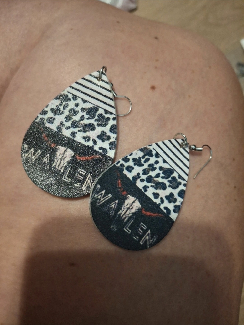 Leather Teardrop Animal Print Earrings - Black & White